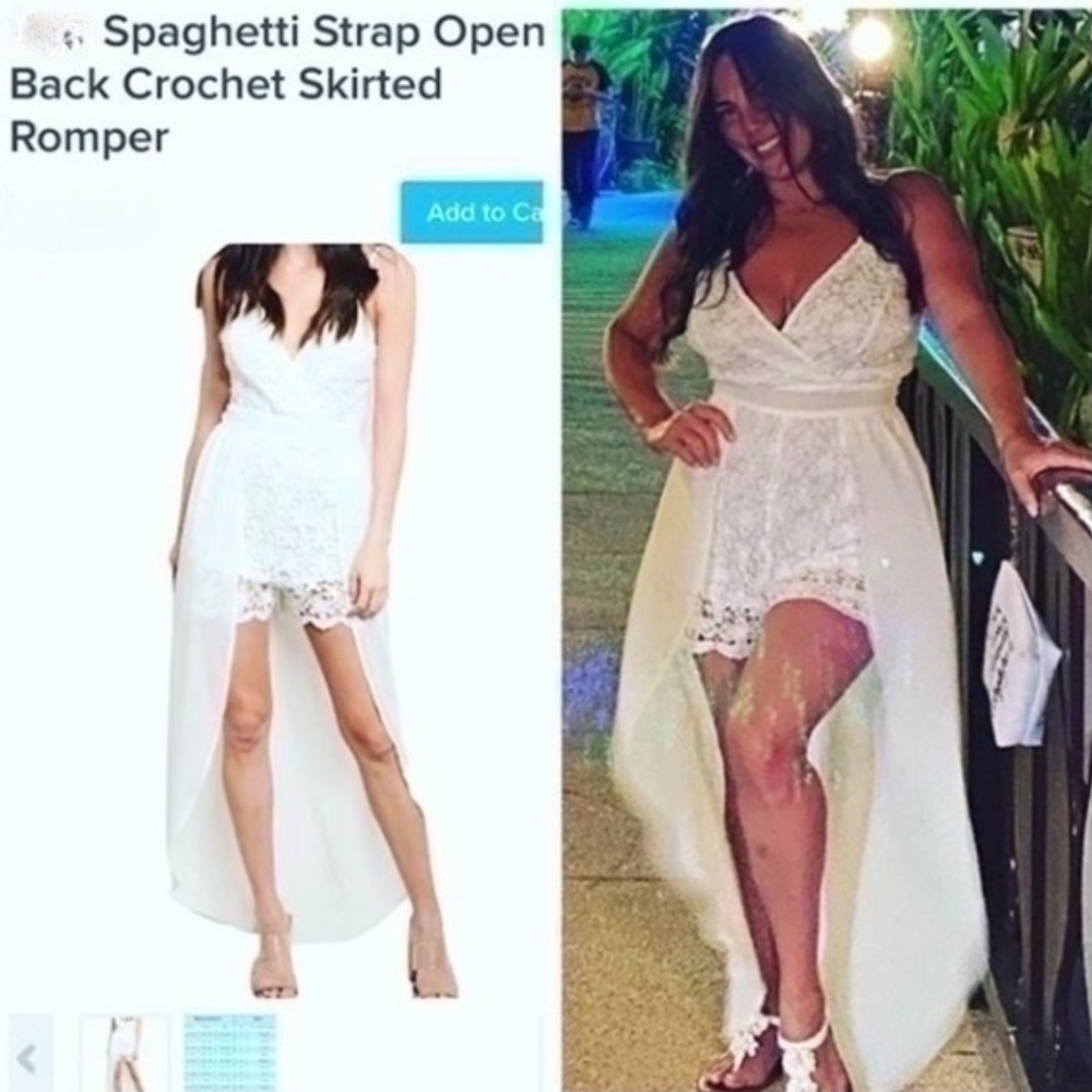 Spaghetti Strap Open Back Crochet Skirted Romper